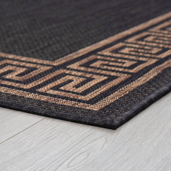 Sol 72 Outdoor™ Abrahams Flatweave Black/Gold Indoor/Outdoor Rug